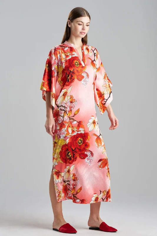 Women's Tummy Control Lingerie Winter Peony Satin Mandarin Caftan