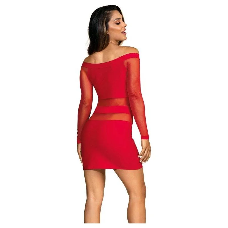 Mesh - paneled sexy dresses for a hint of skinOff The Shoulder Mesh Panel Dress Red