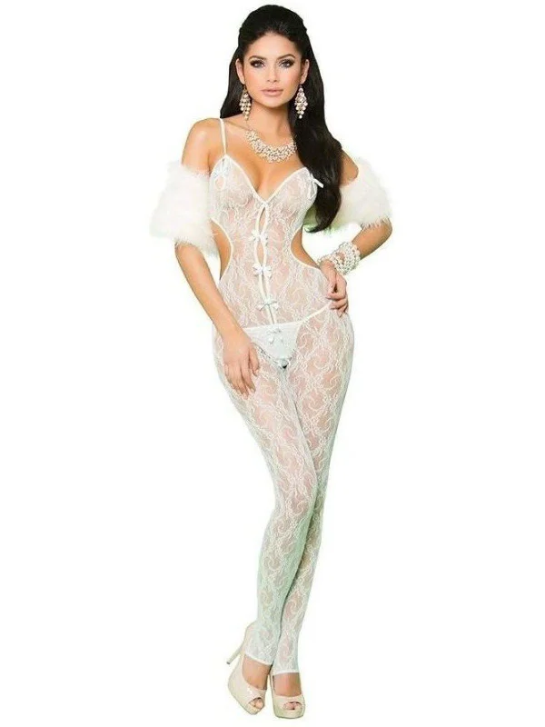 Vivace EM-81227 Lace bodystocking with open crotch and satin bow detail