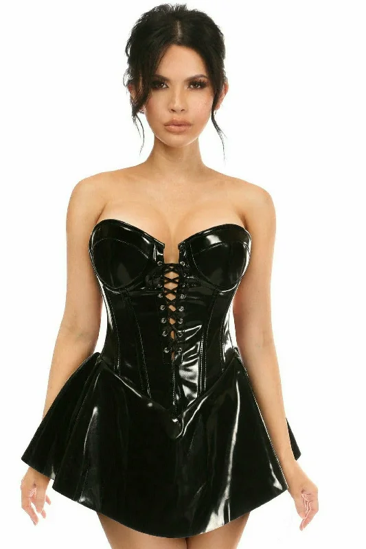 Supportive bustiers for large - busted womenBlack Patent Steel Boned Corset Dress
