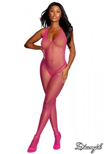 Winter - wear stockings for cold weatherFishnet Halter Bodystocking Pink