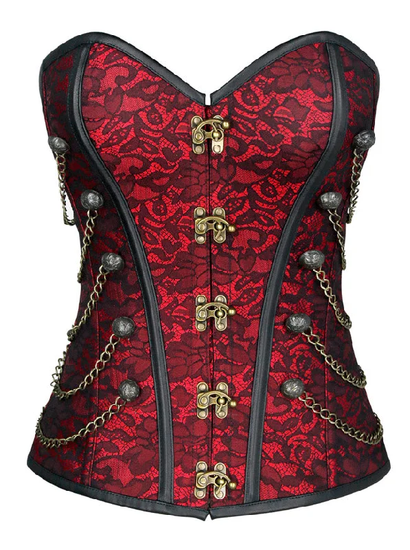Hypoallergenic bustiers for sensitive skinSteampunk Jacquard Brocade Overbust Corset with Chains