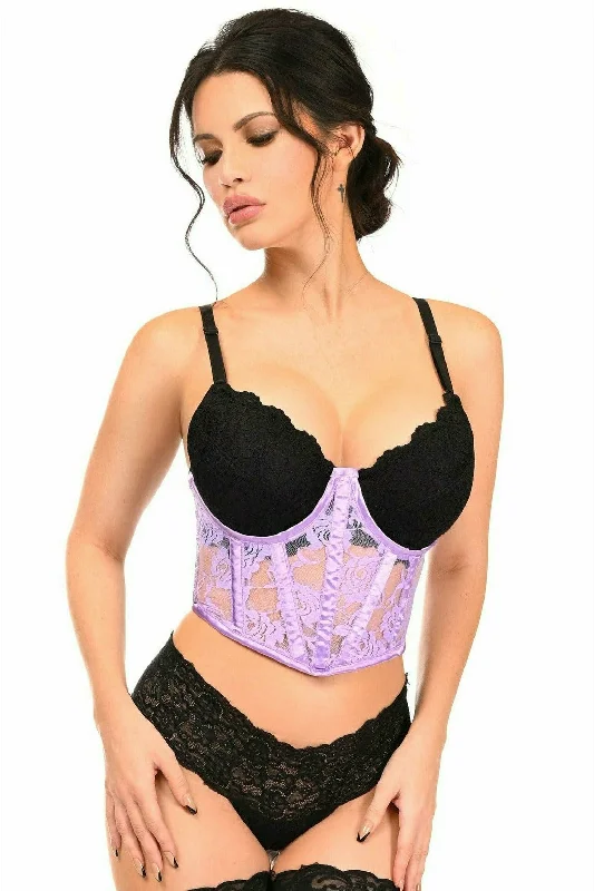 Velvet bustiers for a soft and plush feelLavender Sheer Lace Underwire Corset