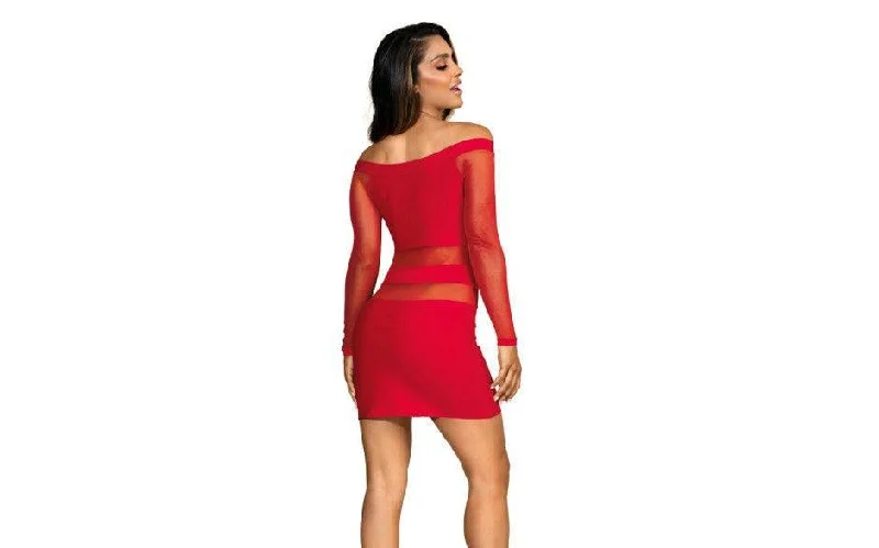 Sexy sheath dresses with a sheer panelOff The Shoulder Mesh Panel Dress Red