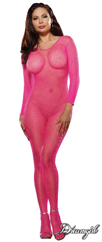 Women's sheer stockings with a fishnet patternOpen Crotch Fishnet Bodystocking Pink