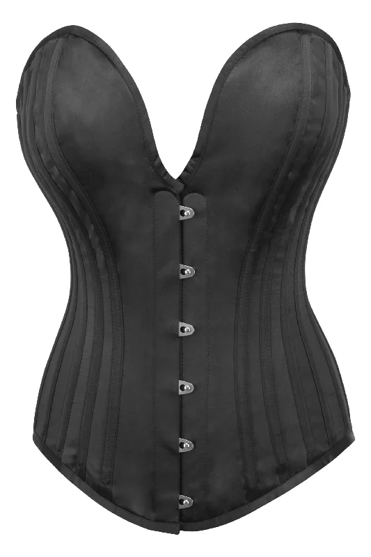 Wardlaw Black Satin Overbust Corset With Plunge Neckline