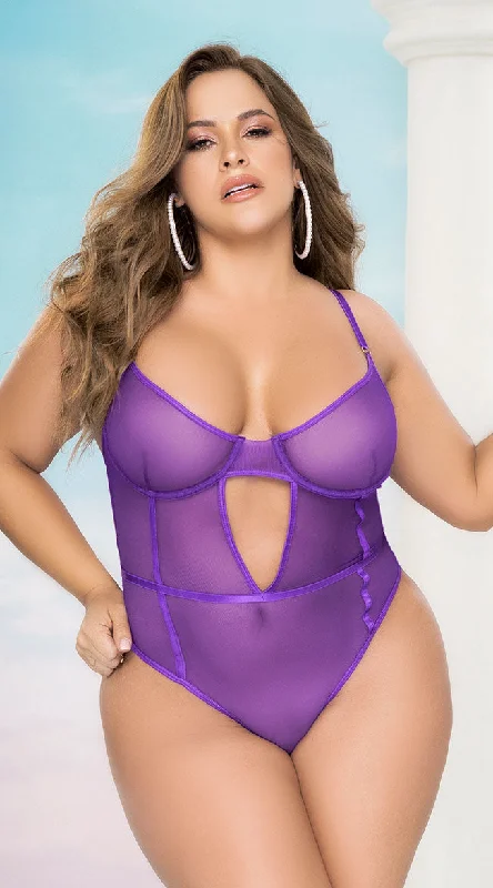 Plus Size Lace Lingerie for Women Plus Size Orchid Mesh Teddy
