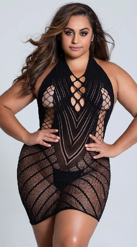 Plus Size Black Crochet Halter Dress