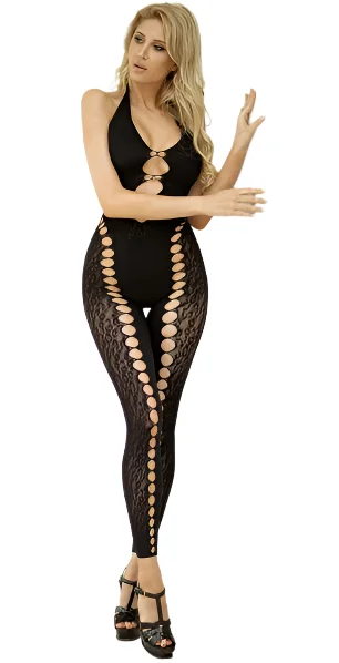 Opaque stockings in a classic black colorCut Out Halter Bodystocking with Leopard Print Sides Opaque stockings in a classic black colorCut Out Halter Bodystocking with Leopard Print Sides