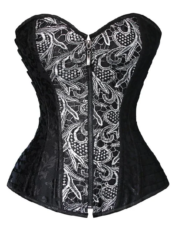Microfiber corsets for a lightweight optionSteampunk Steel Boned Jacquard Weave Unique Pattern Black Corset