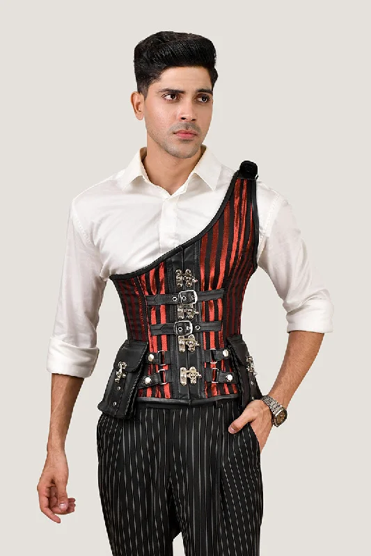 Red Brocade Corset with Shoulder Strap