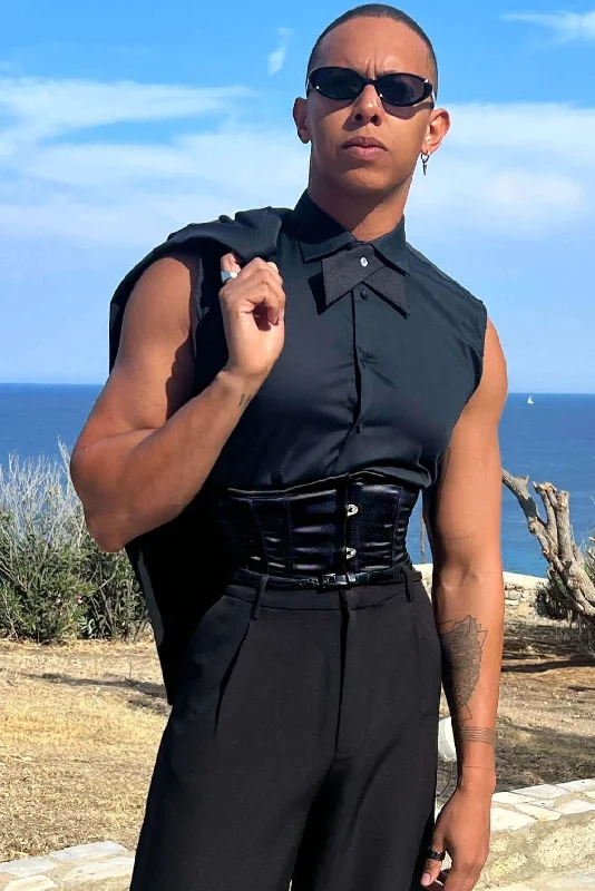 Pastel - colored corsets for a soft and feminine appealMens Steel Boned Minnie Black Corset