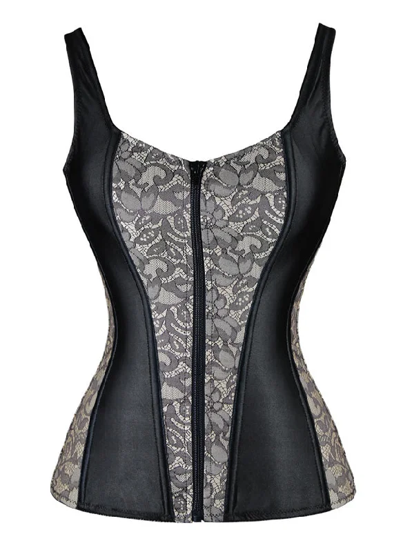 Burlesque - inspired bustiers for a performance lookWomen's Burlesque Satin Jacquard Shoulder Strap Zipper Overbust Corset