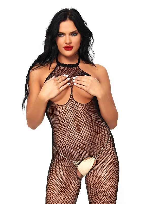 Spandex - infused stockings for stretchCupless Fishnet Bodystocking Black