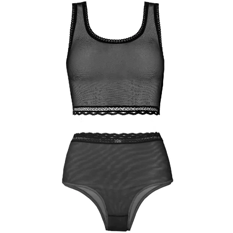 Black Mesh Cami + Undies 2-Piece Set