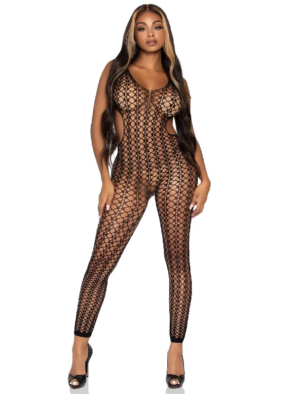 Spandex - infused stockings for stretchLattice Net Footless Bodystocking