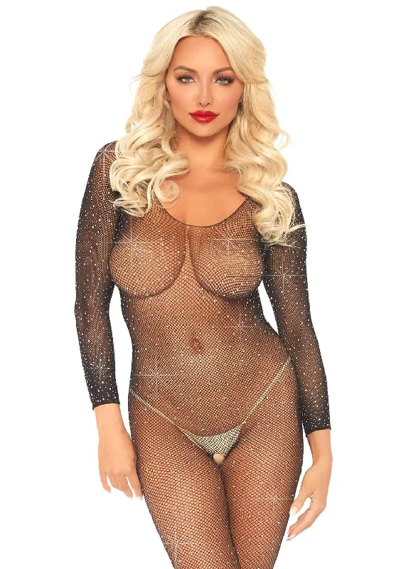 Nylon stockings for a smooth and shiny finishCrystalized Rhinestone Fishnet Bodystocking Black Nylon stockings for a smooth and shiny finishCrystalized Rhinestone Fishnet Bodystocking Black
