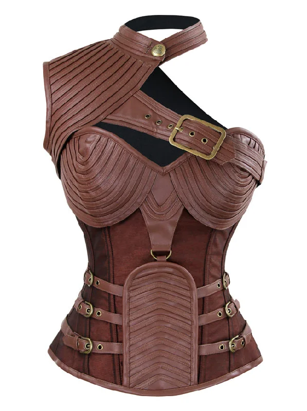 Burlesque - inspired bustiers for a performance lookSteampunk Gothic Steel Boned Stripe Faux Leather One-shoulder Corset