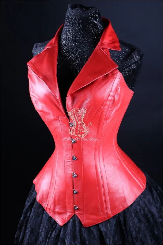 Leather Overbust Corsevest; Red