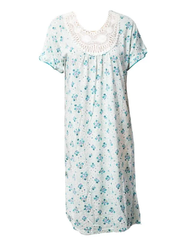 Stylish White Long Nighty With Flower Print 111.9 - Women Nightdress