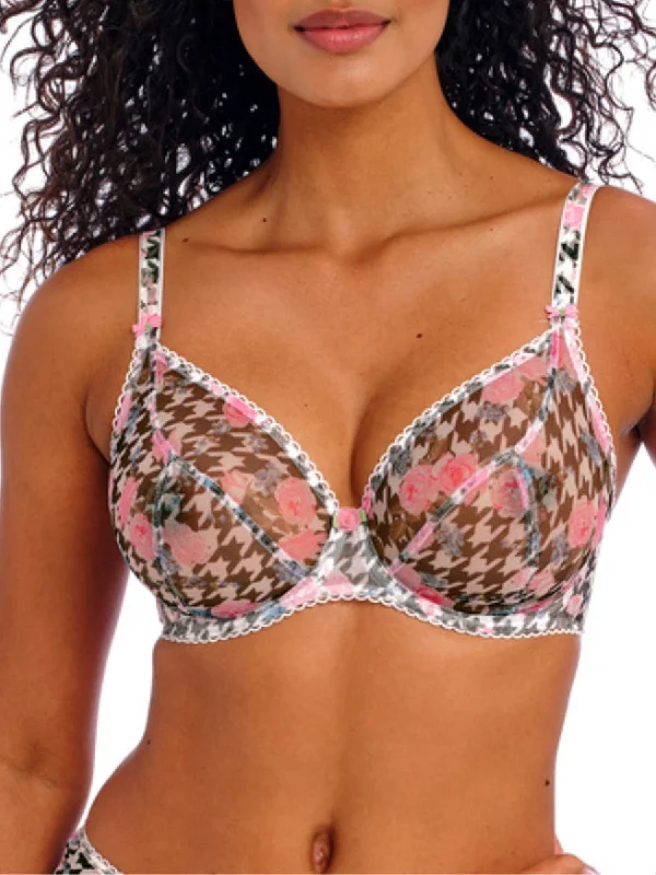 Vintage Inspired Lingerie for Women Rose Blossom Plunge Bra - Multi