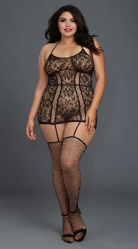 Plus Size Earned It Garter Bodystocking