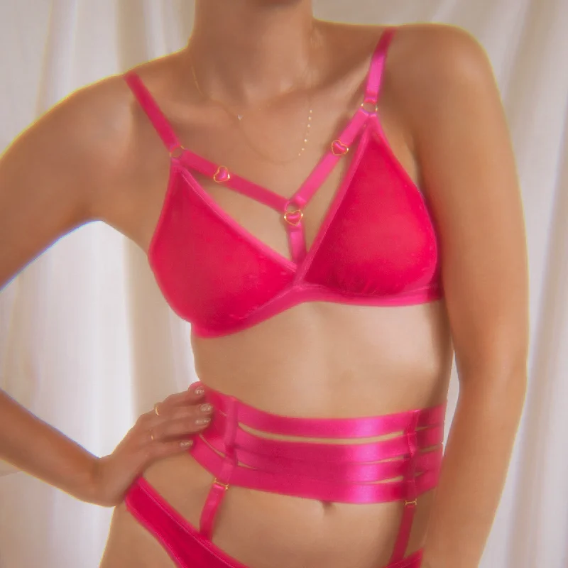 Hearts of Venus Strappy Bralette in Hot Pink