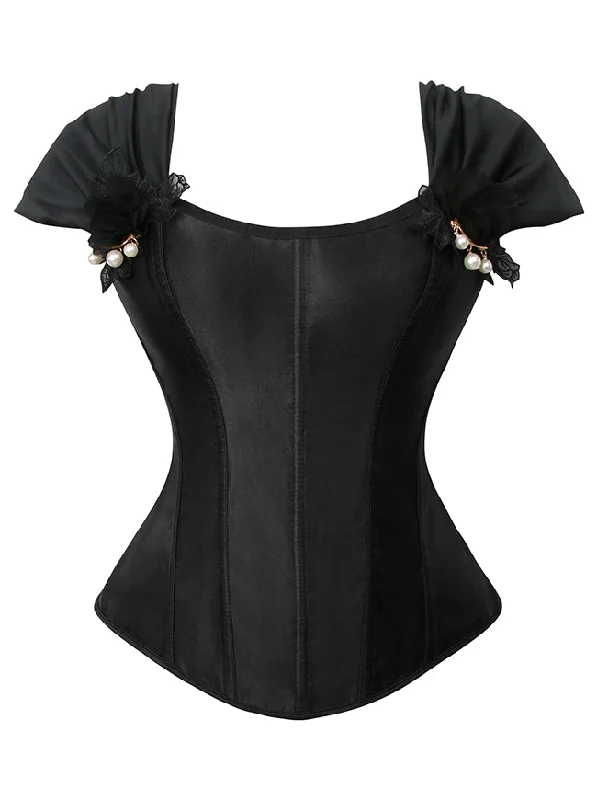 Silk bustiers for a luxurious and smooth feelWomen Gothic Corset Vintage Brocade Rushed Sleeves Boned Overbust Corset Bustier Top