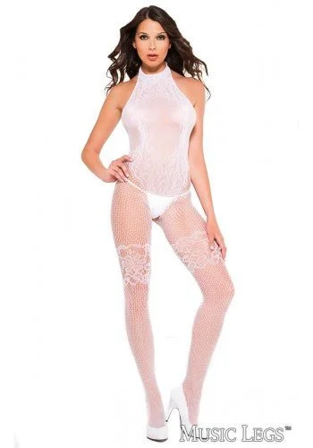 Beach - style stockings for a coastal lookLace Fishnet Halter Neck Bodystocking White Beach - style stockings for a coastal lookLace Fishnet Halter Neck Bodystocking White