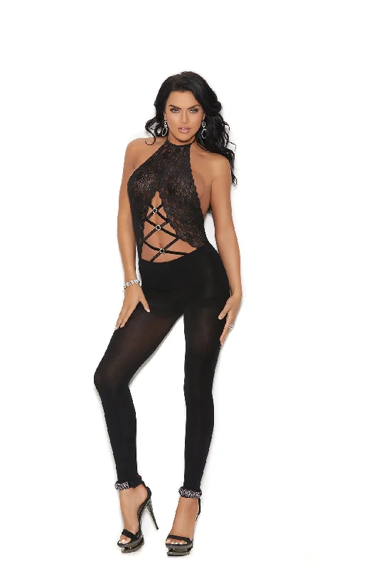 Purple stockings for a regal and mysterious lookHalter Neck Footless Bodystocking Black