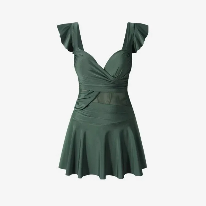 Sexy prom dresses for a memorable nightSolid Color Flare Swim Dress With Mesh Waist By Sinderella Sexy prom dresses for a memorable nightSolid Color Flare Swim Dress With Mesh Waist By Sinderella