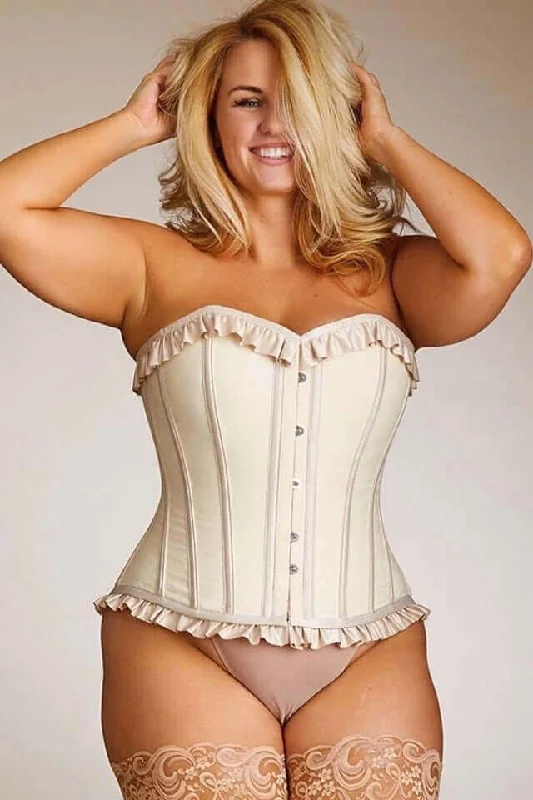 Steampunk - themed bustiers with brass accentsPlus Size Antoinette Cotton Steel Boned Corset With Satin Ruffles