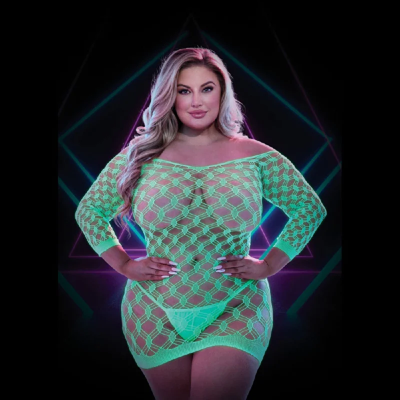 Lace - covered sexy dresses for a feminine allureGlow in the Dark Net Mini Dress Queen Size Lace - covered sexy dresses for a feminine allureGlow in the Dark Net Mini Dress Queen Size