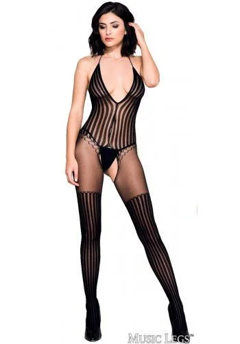 Over - the - knee stockings with a thigh - high designStriped Halter Neck Bodystocking Black Over - the - knee stockings with a thigh - high designStriped Halter Neck Bodystocking Black