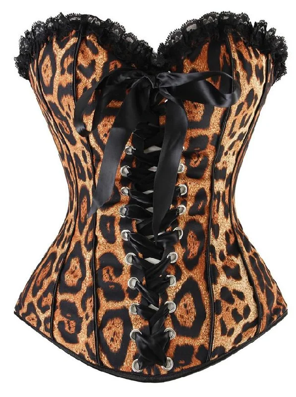 Removable - boning corsets for easy cleaningWomen's Strapless Leopard Print Ruffle Trimmed Temptation Overbust Corset