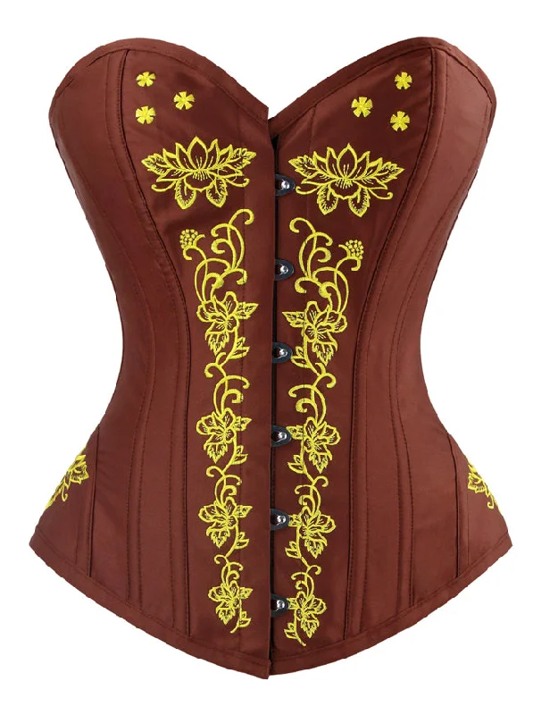 Denim - look corsets for a casual yet stylish twistClassical Vintage Steel Boned Overbust Corset with Floral Embroidery