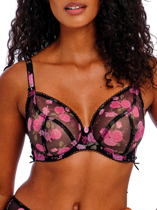 Women's Silk Lingerie Sets Rose Blossom Plunge Bra - Black Rose