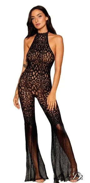 Over - the - knee stockings with a thigh - high designBell Bottom Lace Bodystocking Black Over - the - knee stockings with a thigh - high designBell Bottom Lace Bodystocking Black