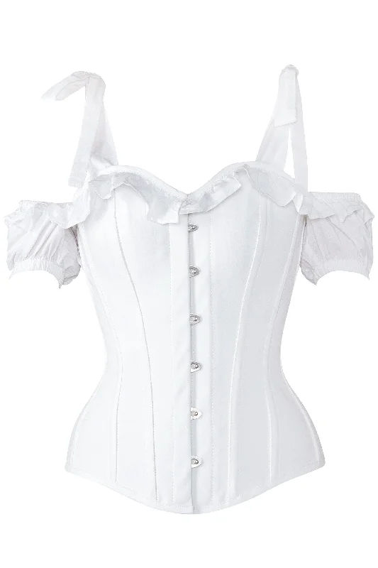 Bobin White Cotton Overbust Corset With Strap