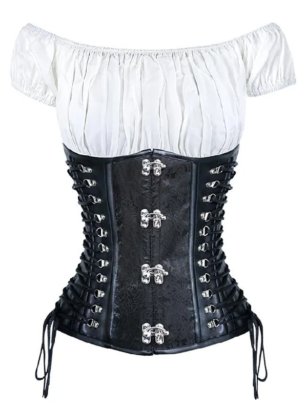 Steampunk - themed bustiers with brass accentsWomen's Gothic Retro Jacquard Underbust Corset with Off Shoulder T-shirt