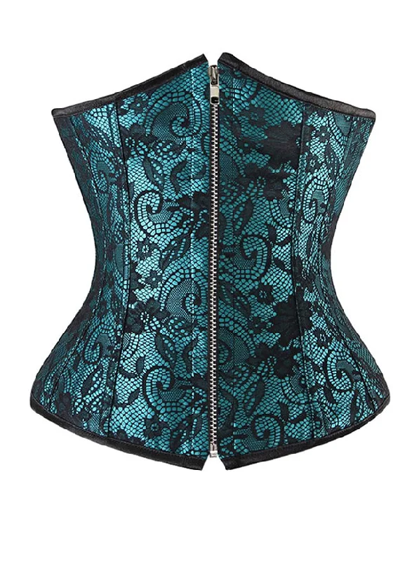 Vintage - style women's bustiers with lace and bowsFloral Lace Zipper Closure Underbust Waist Trainer Corset