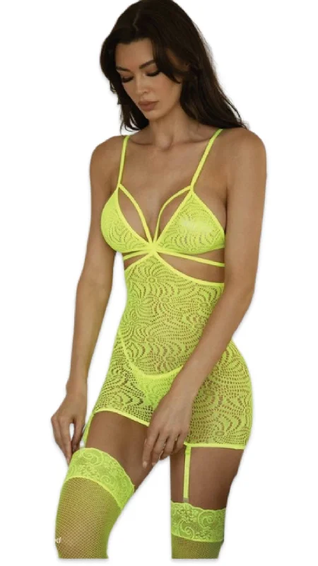 Grey stockings for a neutral and modern optionMaze Bodystocking with Attached Stockings Neon Yellow Grey stockings for a neutral and modern optionMaze Bodystocking with Attached Stockings Neon Yellow