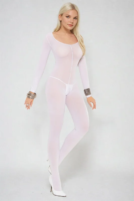 Women's sheer stockings with a fishnet patternOpaque Long Sleeve Bodystocking