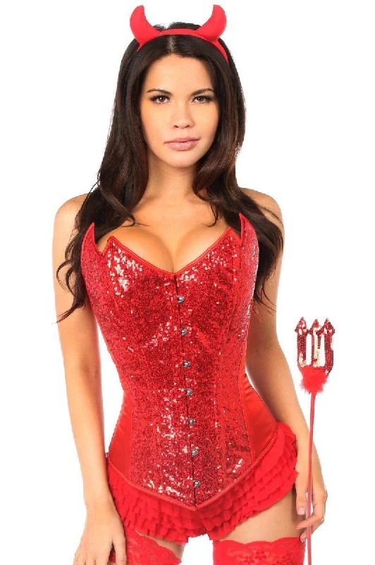 Multicolored bustiers with a vibrant and playful designTop Drawer 4 PC Devilicious Premium Corset Costume