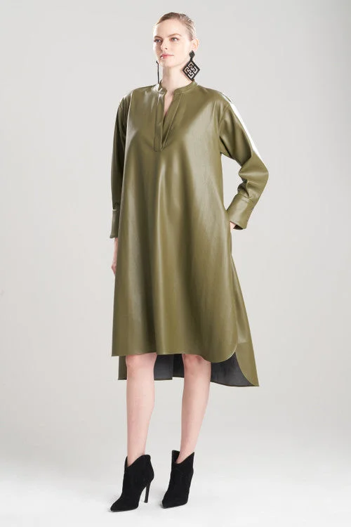 Vegan Luxe Leather Oversized Half Placket Shirtdress