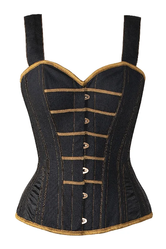 Spinazzola Black Denim Military Inspired Shoulder Strap Corset