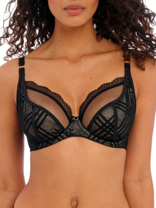 Women's Satin Sleepwear Lingerie Fatale Plunge Bra - Noir