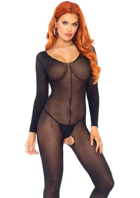 Satin - lined stockings for extra comfortLong Sleeved Body Stocking Black