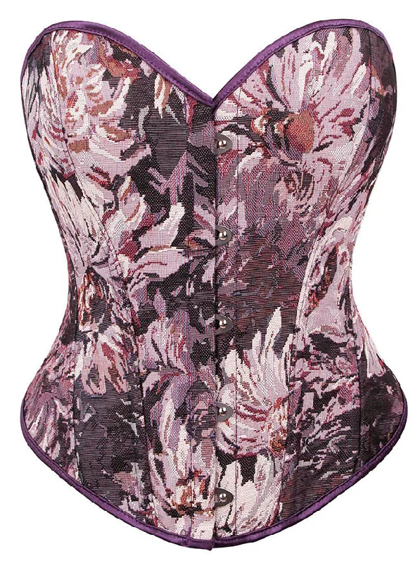 Removable - boning corsets for easy cleaningWomen Fashion Renaissance Vintage Floral Print Plastic Boned Lace Up Overbust Corset