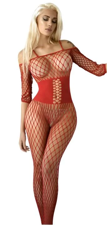 Anti - odor stockings for long - day freshnessCorset Fishnet Bodystocking Red